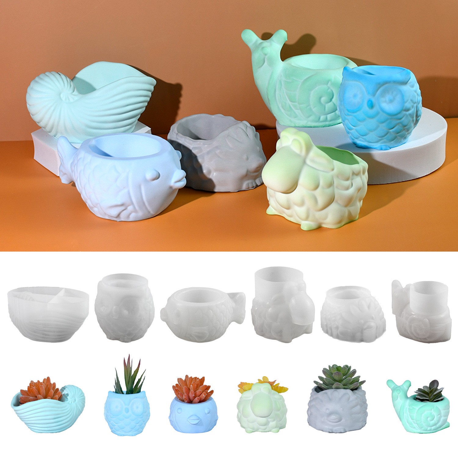Succulent Set - 3D Tier Blumentopf Silikonform DIY Schnecke