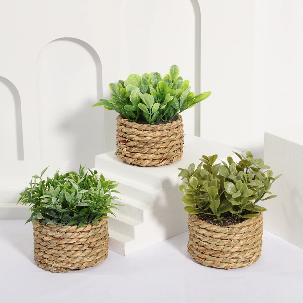 Succulent Set - Grüne künstliche Topfpflanze, Eukalyptusgras, gewebt, simulierte