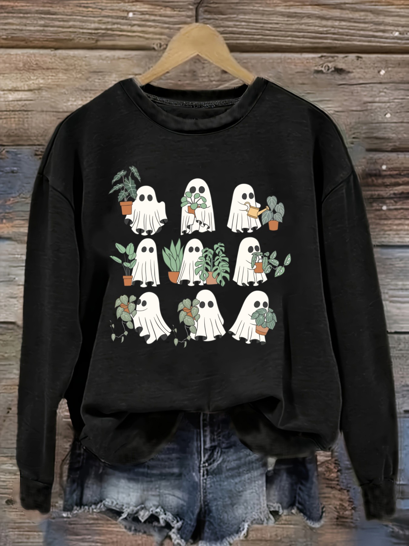 Plant Pot - Damen-Freizeit-T-Shirt mit langen Ärmeln und Rundhalsausschnitt,